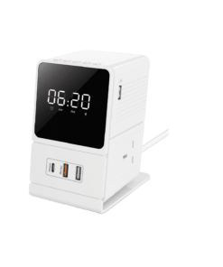 Multi-Function 3250W Desktop Charging Hub 2 AC Socket/3 USB-C Port with Wireless Bluetooth Speaker Digital Alarm Clock - Wireless & Desktop Charging