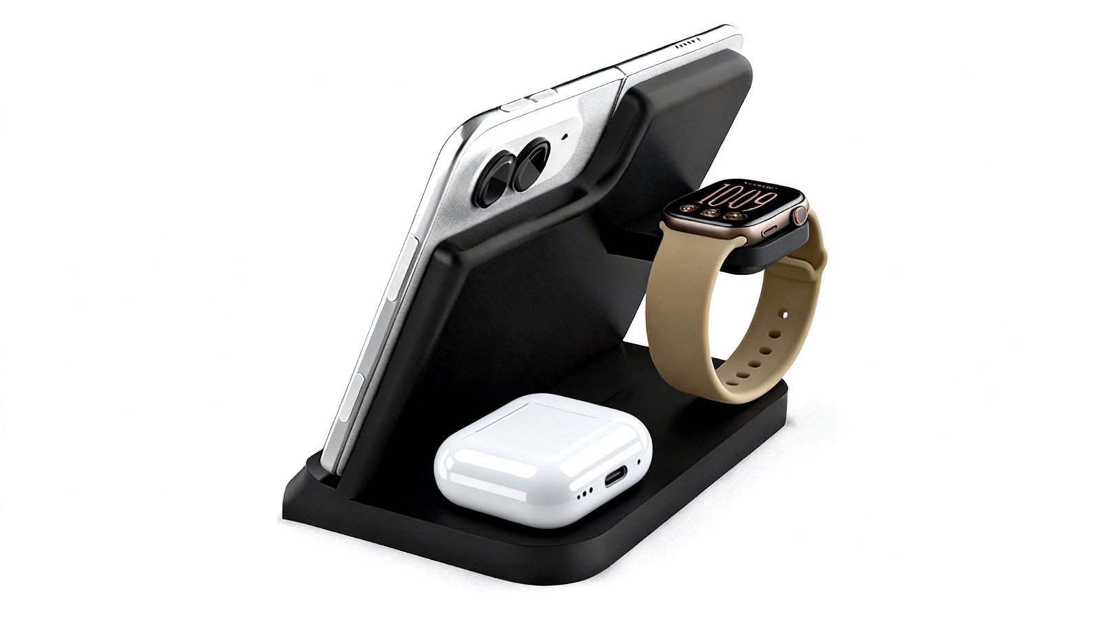 iPhone Duo charging on DuoCharge in the standing position